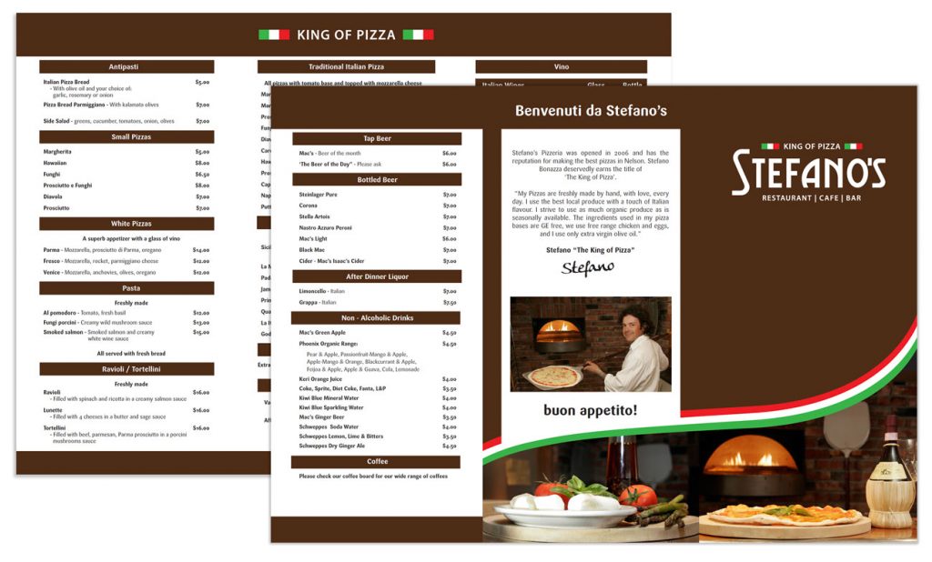 Menu designed for Stefano's